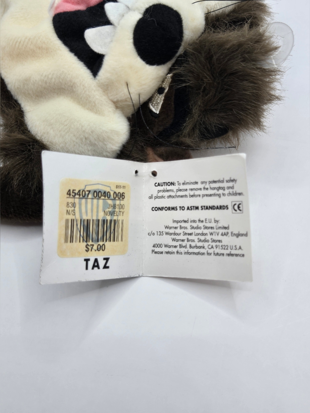 Vintage Taz Tasmanian Devil Plush WB Studio Store 1998 Bean Bag Looney Tunes - Picture 5 of 7